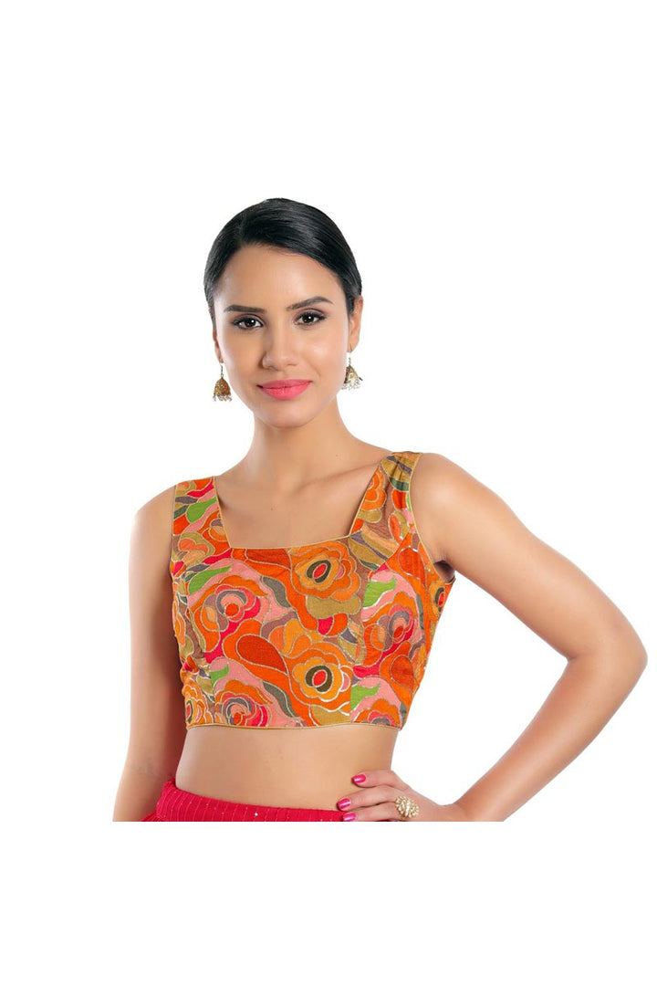 Chinon Fabric Orange Color Phenomenal Readymade Blouse