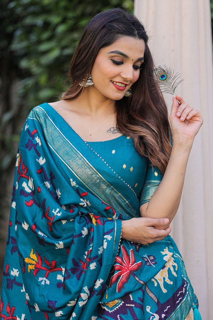 Dola Silk Fabric Cyan Function Wear Foil Printed Lehenga