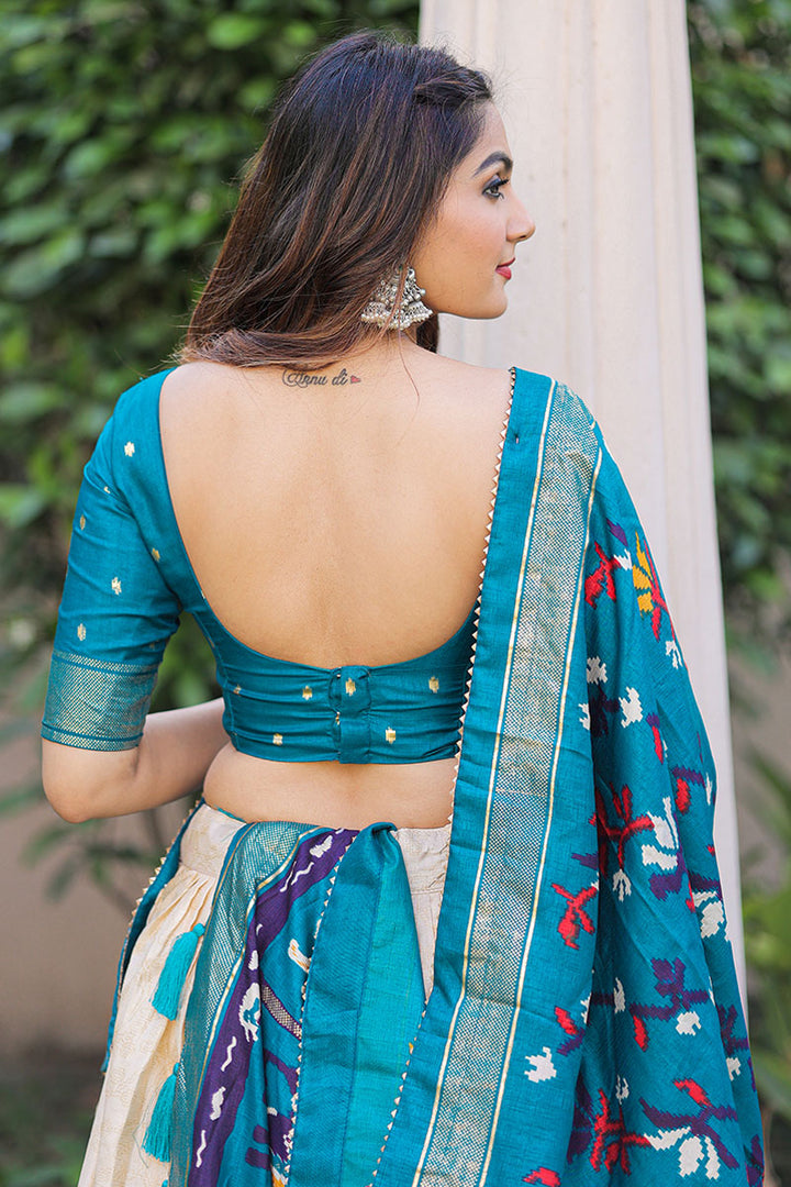 Dola Silk Fabric Cyan Function Wear Foil Printed Lehenga