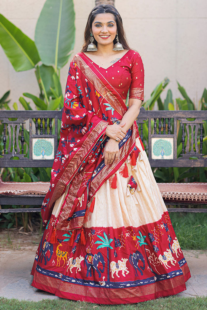 Foil Printed Maroon Function Wear Lehenga In Dola Silk Fabric