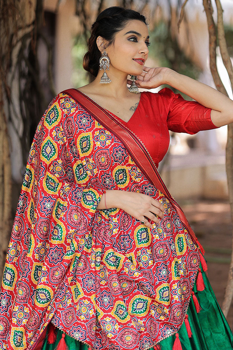 Dola Silk Green Color Function Lehenga Choli With Foil Printed Work