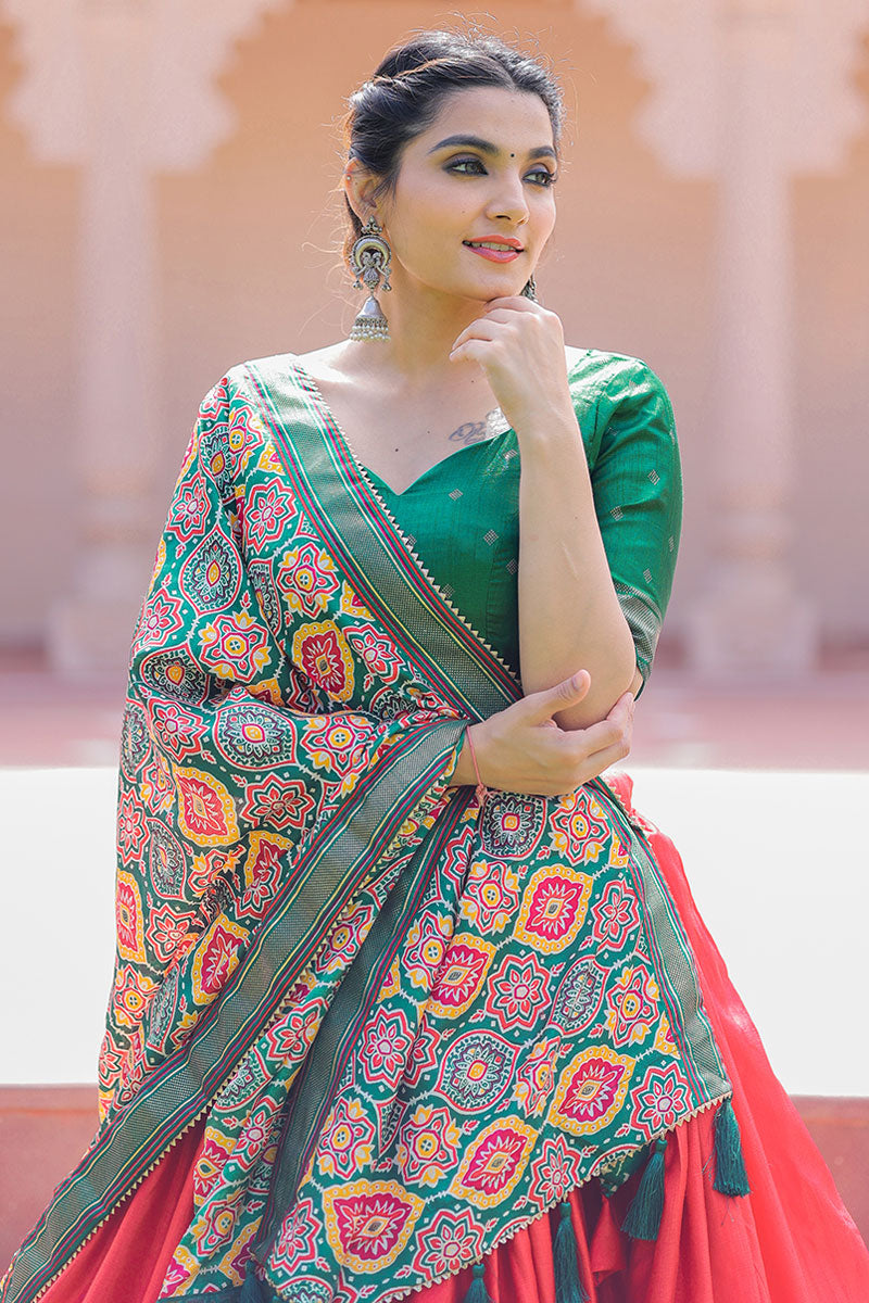 Foil Printed Work On Red Color Dola Silk Lehenga Choli