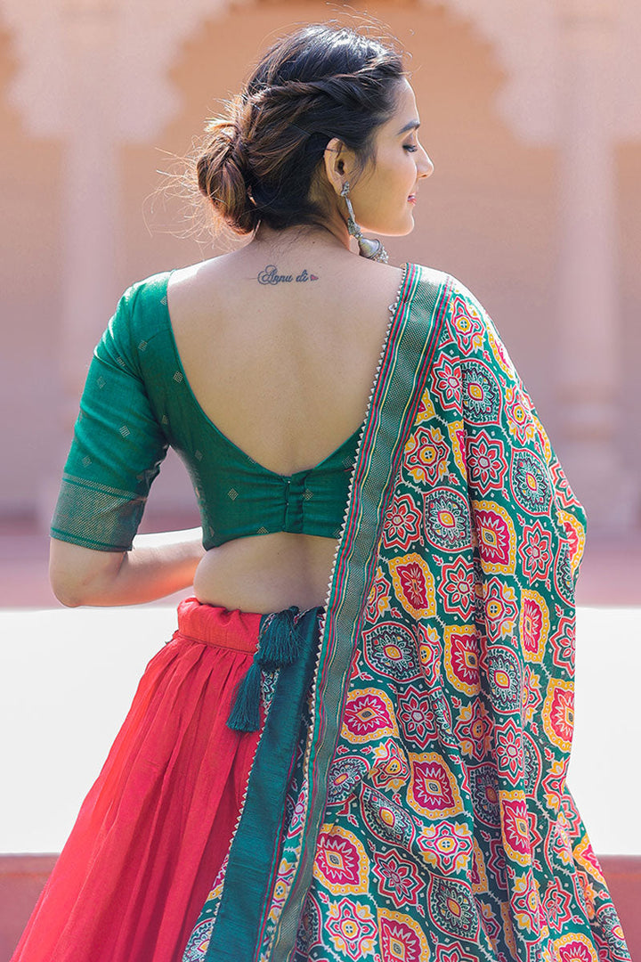 Foil Printed Work On Red Color Dola Silk Lehenga Choli