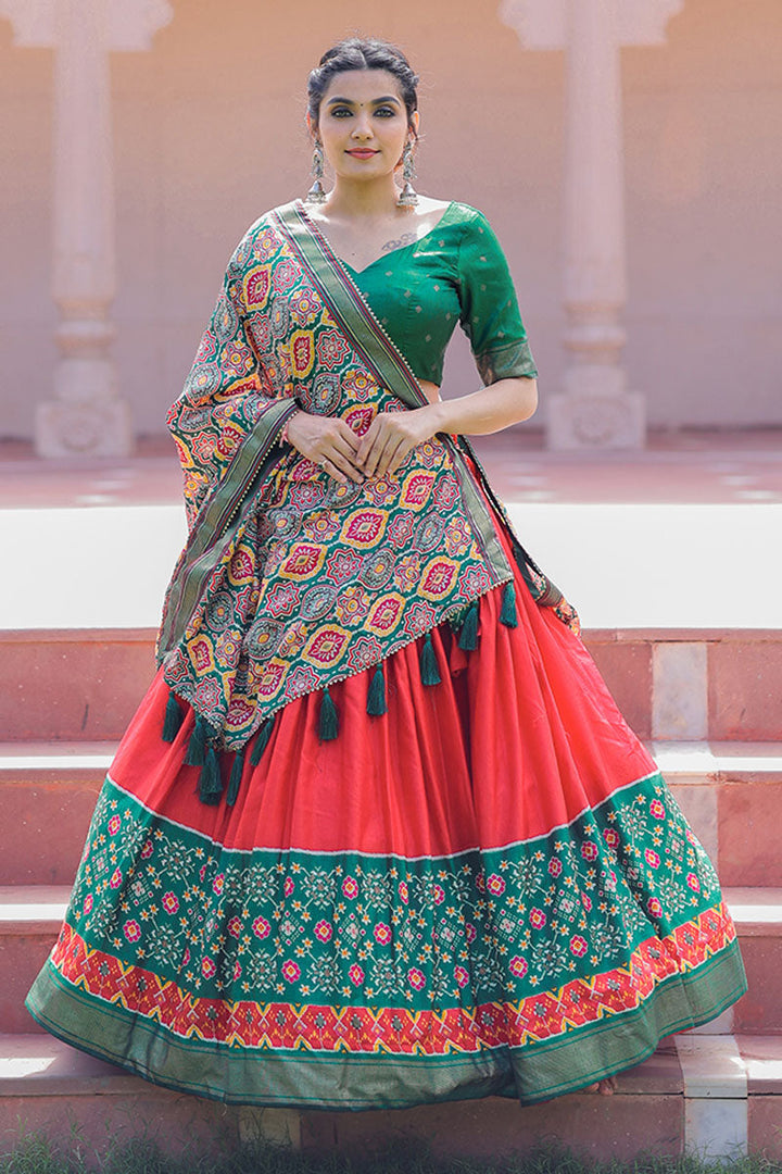 Foil Printed Work On Red Color Dola Silk Lehenga Choli