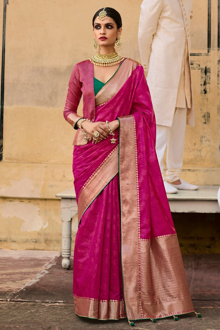 Art Silk Fabric Weaving Work Rani Wedding Wear Fancy Saree