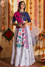 Load image into Gallery viewer, Cotton Fabric White Color Thread Embroidered Engrossing Lehenga
