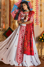 Load image into Gallery viewer, Thread Embroidered Work Cotton Fabric Superior Lehenga In White Color
