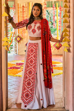 Load image into Gallery viewer, Thread Embroidered Work Cotton Fabric Superior Lehenga In White Color
