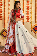 Load image into Gallery viewer, Beauteous White Color Thread Embroidered Work Lehenga In Cotton Fabric

