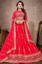 Load image into Gallery viewer, Exquisite Georgette Fabric Sangeet Wear Pink Color Lehenga
