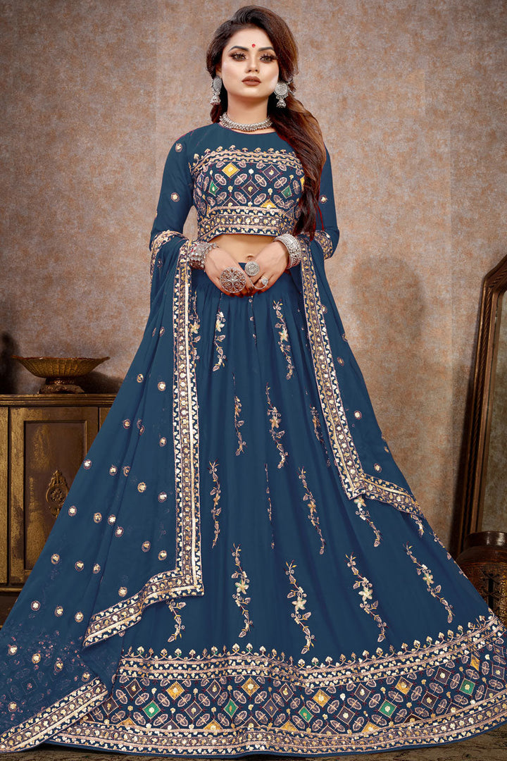 Blue Color Georgette Fabric Sangeet Wear Imposing Lehenga