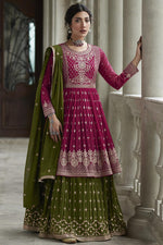 Load image into Gallery viewer, Excellent Georgette Fabric Mehendi Green Color Sharara Top Lehenga
