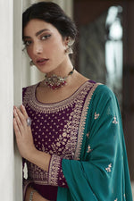 Load image into Gallery viewer, Engaging Cyan Color Georgette Fabric Sharara Top Lehenga
