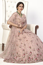 Load image into Gallery viewer, Pretty Pink Color Sangeet Wear Net Fabric Embroidered Lehenga
