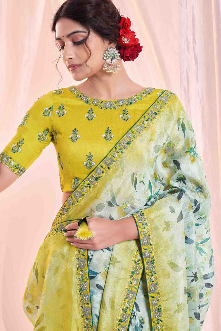 Cream Color Function Wear Tempting Art Silk Fabric Printed Saree