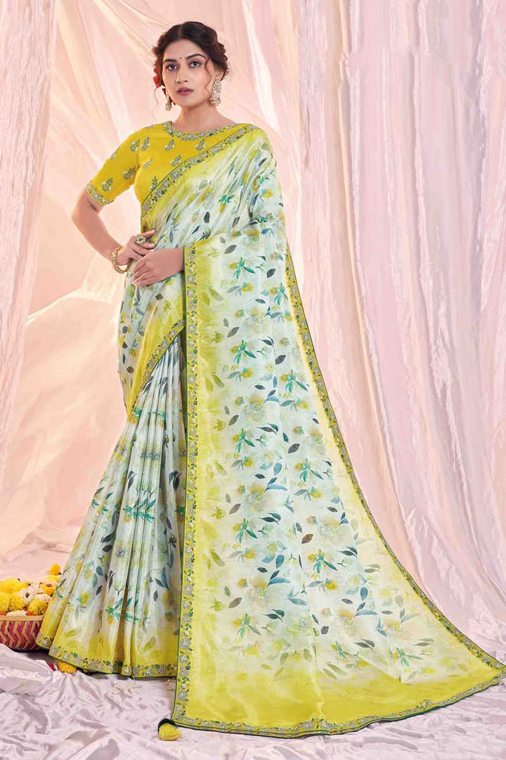 Cream Color Function Wear Tempting Art Silk Fabric Printed Saree