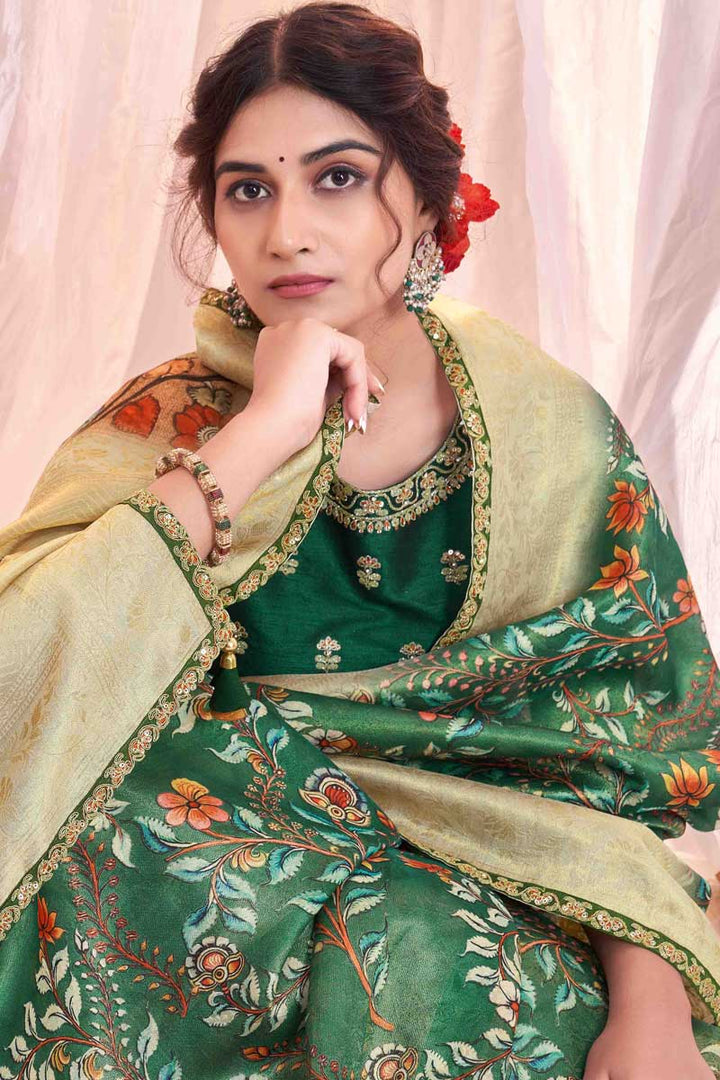 Function Wear Green Color Ravishing Art Silk Fabric Printed Saree