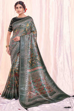 Load image into Gallery viewer, Grey Color Function Wear Vintage Art Silk Fabric Printed Saree
