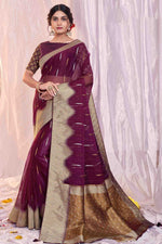 Load image into Gallery viewer, Wine Color Function Wear Appealing Organza Fabric Printed Saree
