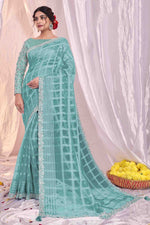 Load image into Gallery viewer, Sky Blue Color Fantastic Function Wear Organza Fabric Embroidery Saree
