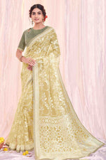 Load image into Gallery viewer, Cream Color Function Wear Spectacular Art Silk Fabric Printed Saree
