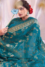 Load image into Gallery viewer, Function Wear Blue Color Sober Organza Fabric Printed Saree

