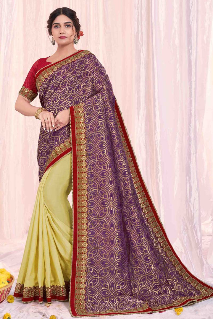 Fascinating Purple Color Function Wear Art Silk Fabric Printed Saree