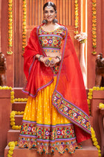 Load image into Gallery viewer, Navratri Special Yellow Color Elegant Embroidered Cotton Fabric Lehenga
