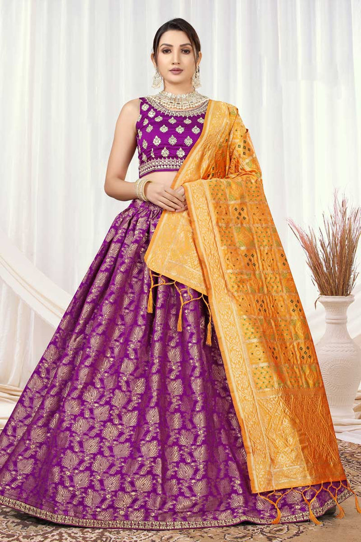 Purple Color Viscose Fabric Function Style Appealing Lehenga