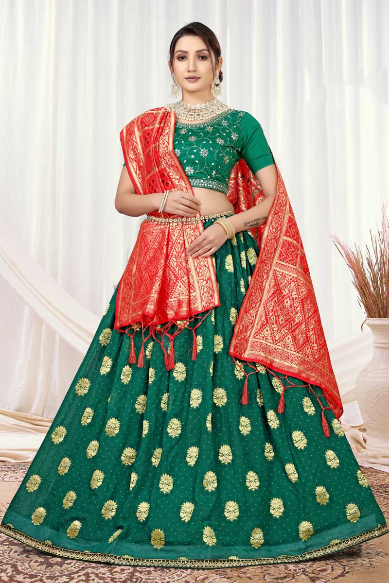 Viscose Fabric Function Style Wonderful Lehenga In Green Color
