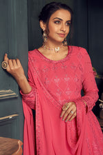Load image into Gallery viewer, Party Wear Pink Color Embroidered Work Georgette Fabric Sharara Suit
