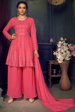 Load image into Gallery viewer, Party Wear Pink Color Embroidered Work Georgette Fabric Sharara Suit
