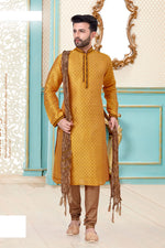 Load image into Gallery viewer, Silk Fabric Orange Color Function Wear Kurta Pyjama
