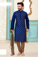 Load image into Gallery viewer, Silk Fabric Festive Wear Kurta Pyjama In Blue Color