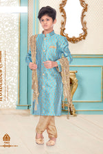 Load image into Gallery viewer, Cyan Color Function Wear Brocade Fabric Kurta Pyjama For Boys
