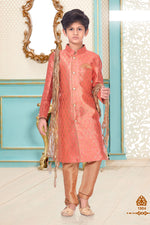 Load image into Gallery viewer, Sangeet Function Wear Brocade Fabric Peach Color Kurta Pyjama For Boys
