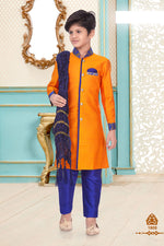 Load image into Gallery viewer, Traditional Wear Linen Cotton Fabric Fancy Kurta Pyjama For Boys In Orange Color