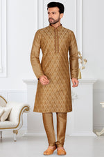 Load image into Gallery viewer, Cream Color Banarasi Silk Fabric Wedding Wear Readymade Designer Mens Kurta Pyjama
