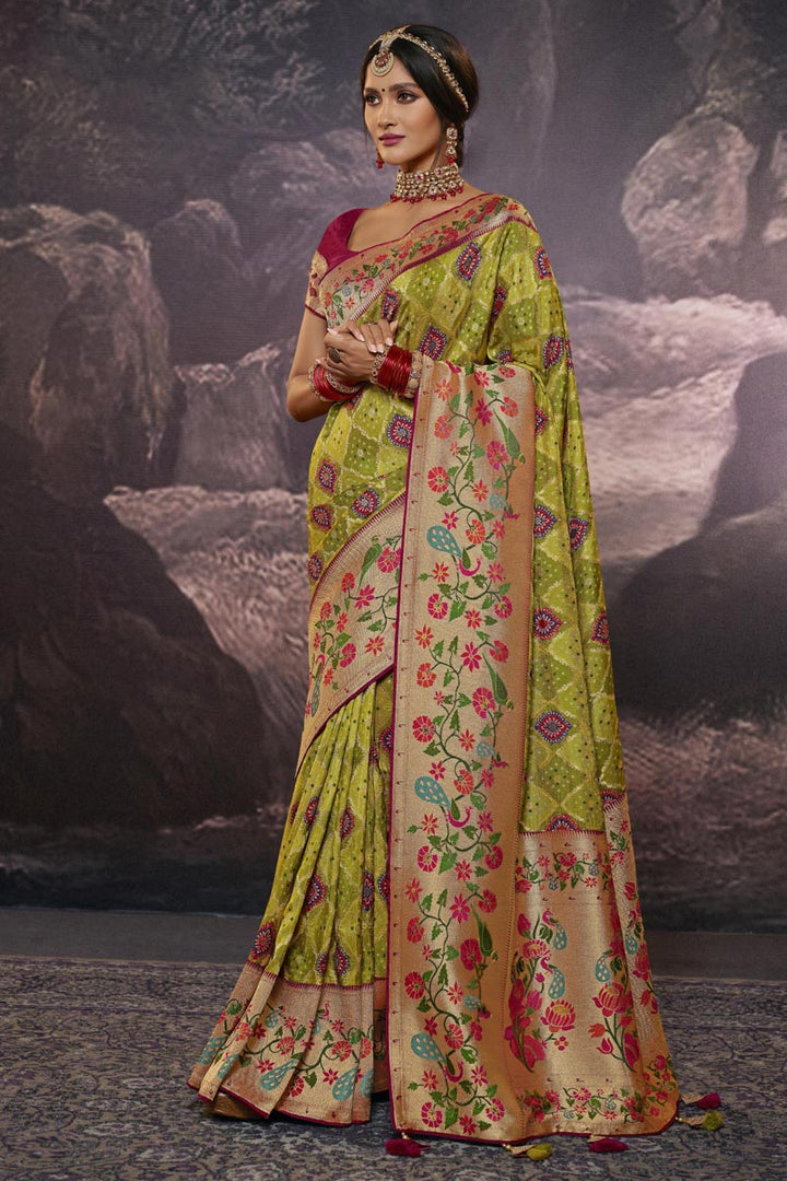 Excellent Art Silk Fabric Green Color Weaving Work Saree
