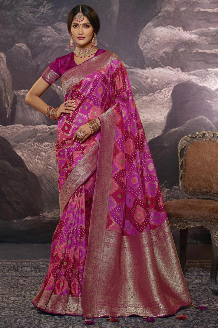Dazzling Magenta Color Weaving Work Saree In Art Silk Fabric