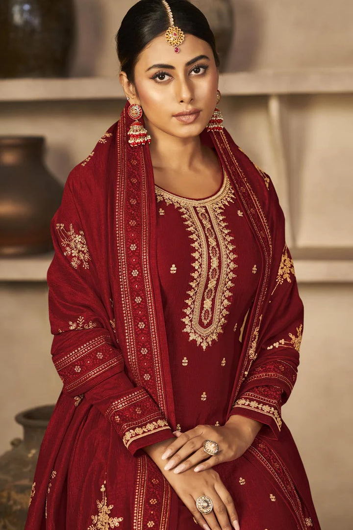 Maroon Color Vichitra Fabric Precious Festival Look Salwar Suit