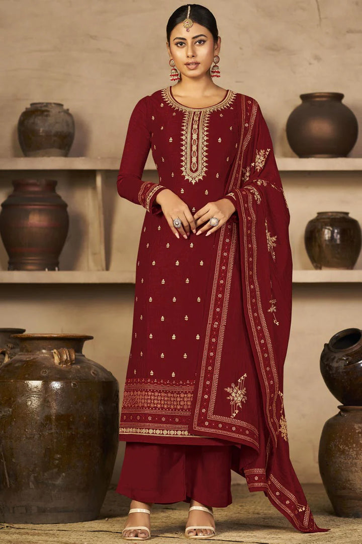 Maroon Color Vichitra Fabric Precious Festival Look Salwar Suit