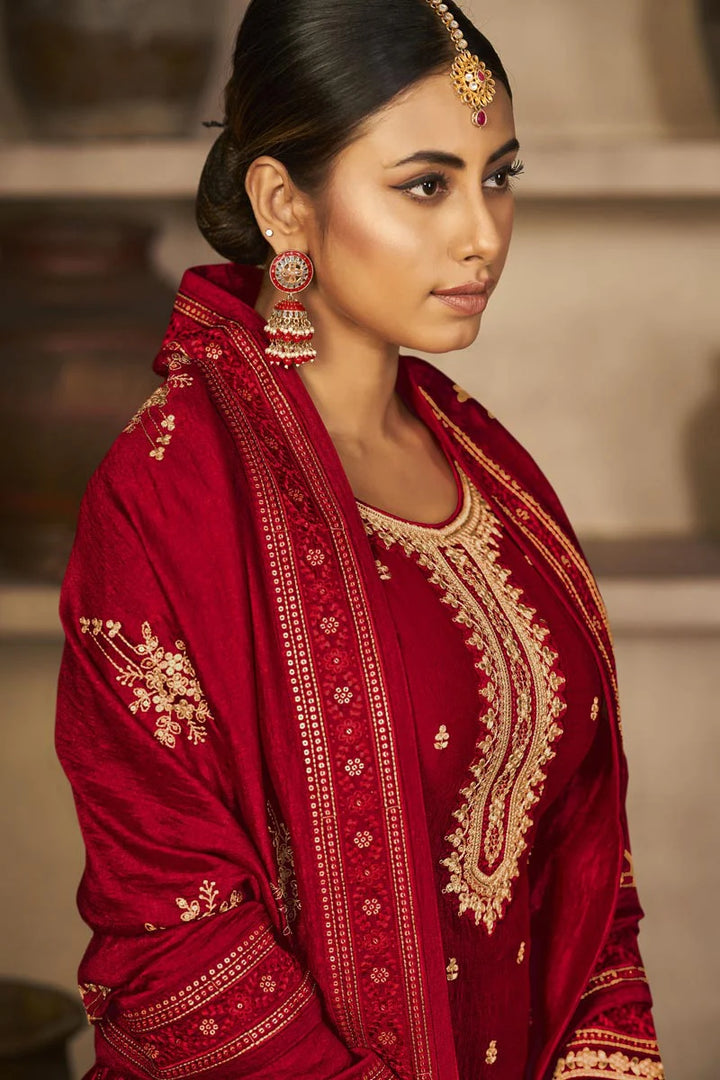 Beauteous Red Color Vichitra Fabric Festival Look Salwar Suit