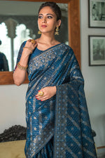 Load image into Gallery viewer, Blue Tussar Silk Function Wear Saree

