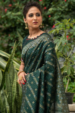 Load image into Gallery viewer, Dark Green Tussar Silk Function Wear Saree
