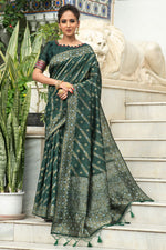 Load image into Gallery viewer, Dark Green Tussar Silk Function Wear Saree
