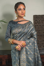 Load image into Gallery viewer, Tussar Silk Function Wear Saree in Grey Color
