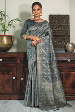 Load image into Gallery viewer, Tussar Silk Function Wear Saree in Grey Color
