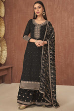 Load image into Gallery viewer, Black Color Embellished Embroidered Work Georgette Fabric Function Wear Palazzo Suit
