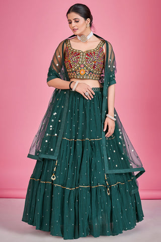 Dazzling Georgette Dark Green Readymade Lehenga For Sangeet